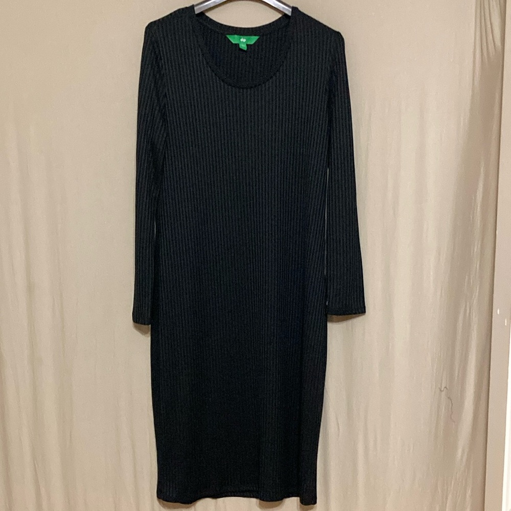 Black rib knit long sleeve midi sheath dress Size XL NWOT